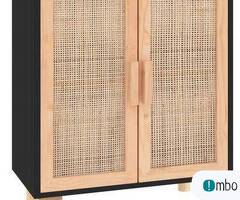 Komoda, czarna, 60x30x70 cm, lita sosna i naturalny rattan(345631)